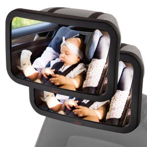 imageLusso Gear Baby Car Mirror  RearFacing Infant Mirror for Car with Crystal Clear View  Secure Shatterproof Backseat Design Black2Pack Black