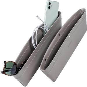 imageLusso Gear Car Seat Gap Filler ampamp Organizer 2 Pack  Universal Fit Vegan Leather  Holds Phone Keys ampamp Glasses  Car Accessories  Car Seat Gap Filler OrganizerGray