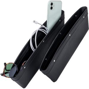 imageLusso Gear Car Seat Gap Filler ampamp Organizer 2 Pack  Universal Fit Vegan Leather  Holds Phone Keys ampamp Glasses  Car Accessories  Car Seat Gap Filler OrganizerBlack