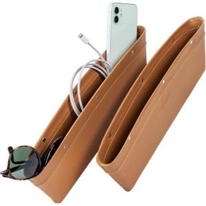 imageLusso Gear Car Seat Gap Filler ampamp Organizer 2 Pack  Universal Fit Vegan Leather  Holds Phone Keys ampamp Glasses  Car Accessories  Car Seat Gap Filler OrganizerTan