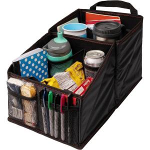 imageLusso Gear Car Seat Organizer with Cup Holders  Front or Backseat Organizer  9 Storage Compartments for Travel  Fits Cars Trucks and Vans  BlackBlack with Red Stitching
