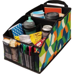 imageLusso Gear Car Seat Organizer with Cup Holders  Front or Backseat Organizer  9 Storage Compartments for Travel  Fits Cars Trucks and Vans  BlackGeometric