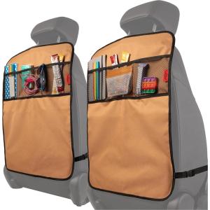 imageLusso Gear Heavy Duty Kick Mats 2 Pk  Waterproof Back Seat Organizer  Sag Proof Car Seat Cover for Kids  Black Kick Mats Car Protector with 3 Reinforced Storage Pockets  Backseat ProtectorTan