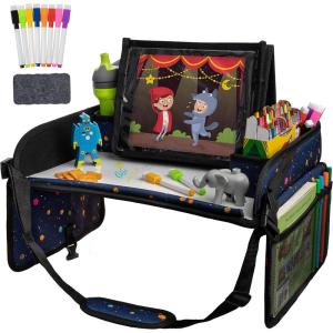 imageLusso Gear Lap Tray for Toddler and kids Table Tray for Travel Car Seat Airplane Desk Essential Accessories and Road Trip Activities Gray Planets