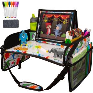 imageLusso Gear Lap Tray for Toddler and kids Table Tray for Travel Car Seat Airplane Desk Essential Accessories and Road Trip Activities GrayDinos