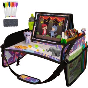 imageLusso Gear Lap Tray for Toddler and kids Table Tray for Travel Car Seat Airplane Desk Essential Accessories and Road Trip Activities GrayPurple Unicorns