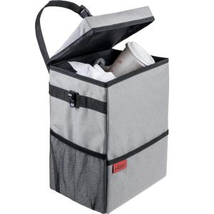 imageLusso Gear SpillProof Car Trash Can 35 Gallon  Easy to Clean Hanging Garbage Bin  LeakProof Lid Removable Liner Waterproof  Keeps Truck SUV Car Minivan Clean ampamp Odor Free GrayGray