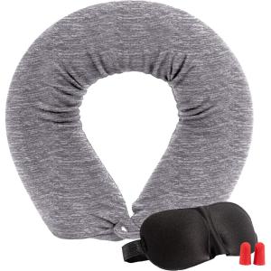 imageLusso Gear Twist Memory Foam Travel Pillow Neck Lumbar ampamp Leg Support  Adjustable Pillow for Plane Car Home  Machine WashableDryer Safe Cover  Attaches to Luggage  Ear Plugs Eye Mask GrayGray