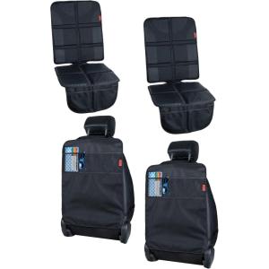 imageLusso Gear Two Pack of Car Seat Protector Black  Two Pack of Heavy Duty Kick Mats Black Waterproof Protects Fabric or Leather Seats Premium Oxford Fabric Travel Essentials