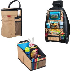 imageLusso Gear quotNeat Freak Bundle  Tan  Car Trash Can Back Seat Car Organizer Car Seat Organizer with Cup Holders for Front Back Passenger Seats Truck and Van