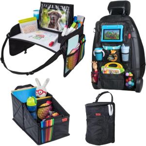 imageLusso Gear quotToddler Travel Time Bundle  Black  Kids Travel Tray Back Seat Organizer Car Seat Organizer Car Trash Can