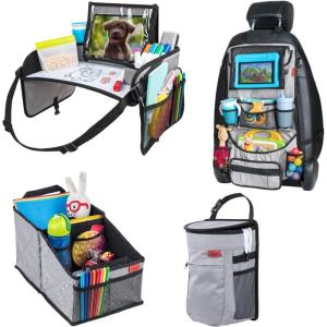 imageLusso Gear quotToddler Travel Time Bundle  Gray  Kids Travel Tray Back Seat Organizer Car Seat Organizer Car Trash Can