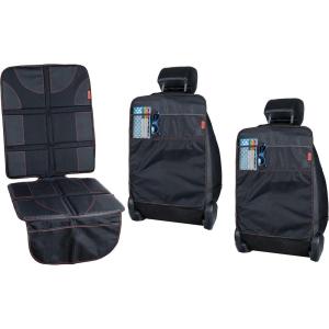imageLusso Gear Car Seat Protector BlackRed  Two Pack of Heavy Duty Kick Mats BlackRed Waterproof Protects Fabric or Leather Seats Premium Oxford Fabric Travel Essentials