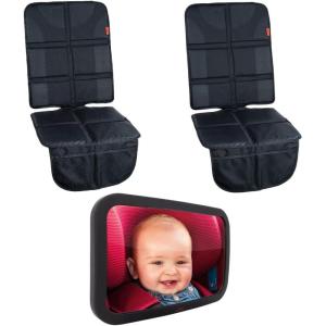 imageLusso Gear 2 Pack of Car Seat Protectors Black  Baby Backseat Mirror for Car Black Waterproof Protects Fabric or Leather Seats Premium Oxford Fabric Travel Essentials