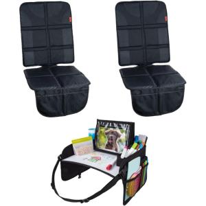 imageLusso Gear Kids Travel Tray with Dry Erase Board Black  2 Pack of Car Seat Protectors Black Road Trip Essentials Kids NoDrop Tablet Holder Lap Desk Cup Holder Toddler