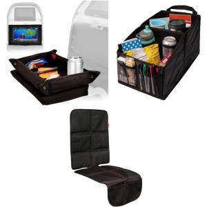imageLusso Gear Kids Tray Table Cover  Black Car Seat Organizer  Black and Baby Car Seat Protector  Black