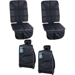 imageLusso Gear Two Pack of Car Seat Protector Black wRed  Two Pack of Heavy Duty Kick Mats Black wRed Waterproof Protects Fabric or Leather Seats Premium Oxford Fabric Travel Essentials