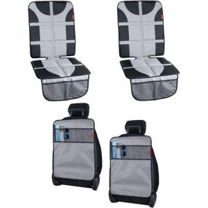 imageLusso Gear Two Pack of Car Seat Protector Gray  Two Pack of Heavy Duty Kick Mats Gray Waterproof Protects Fabric or Leather Seats Premium Oxford Fabric Travel Essentials