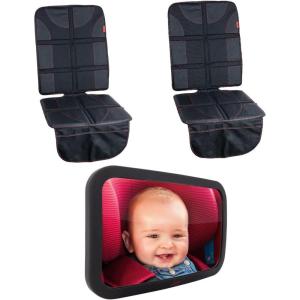 imageLusso Gear 2 Pack of Car Seat Protectors Black wRed  Baby Backseat Mirror for Car Black Waterproof Protects Fabric or Leather Seats Premium Oxford Fabric Travel Essentials