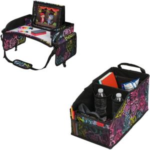 imageLusso Gear Kids Travel Tray and Car Seat Organizer for Front or Backseat Toddler Car Seat Travel Tray for Kids Car Seat Passenger Seats Truck and Van Floral