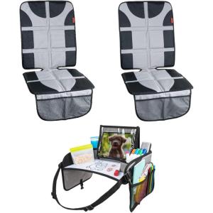 imageLusso Gear Kids Travel Tray with Dry Erase Board Gray  2 Pack of Car Seat Protectors Gray Road Trip Essentials Kids NoDrop Tablet Holder Lap Desk Cup Holder Toddler