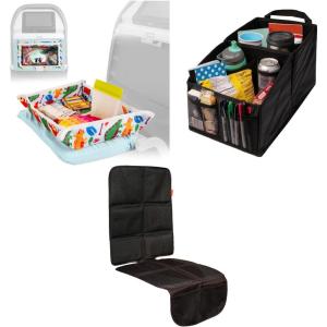 imageLusso Gear Kids Tray Table Cover  Dinos Car Seat Organizer  Black and Baby Car Seat Protector  Black