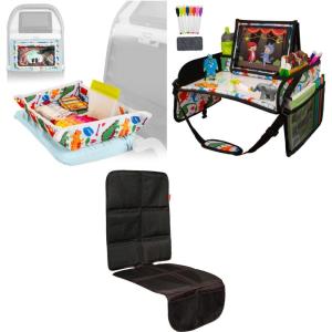 imageLusso Gear Kids Tray Table Cover  Dinos Kids Travel Tray  Dinos and Baby Car Seat Protector  Black