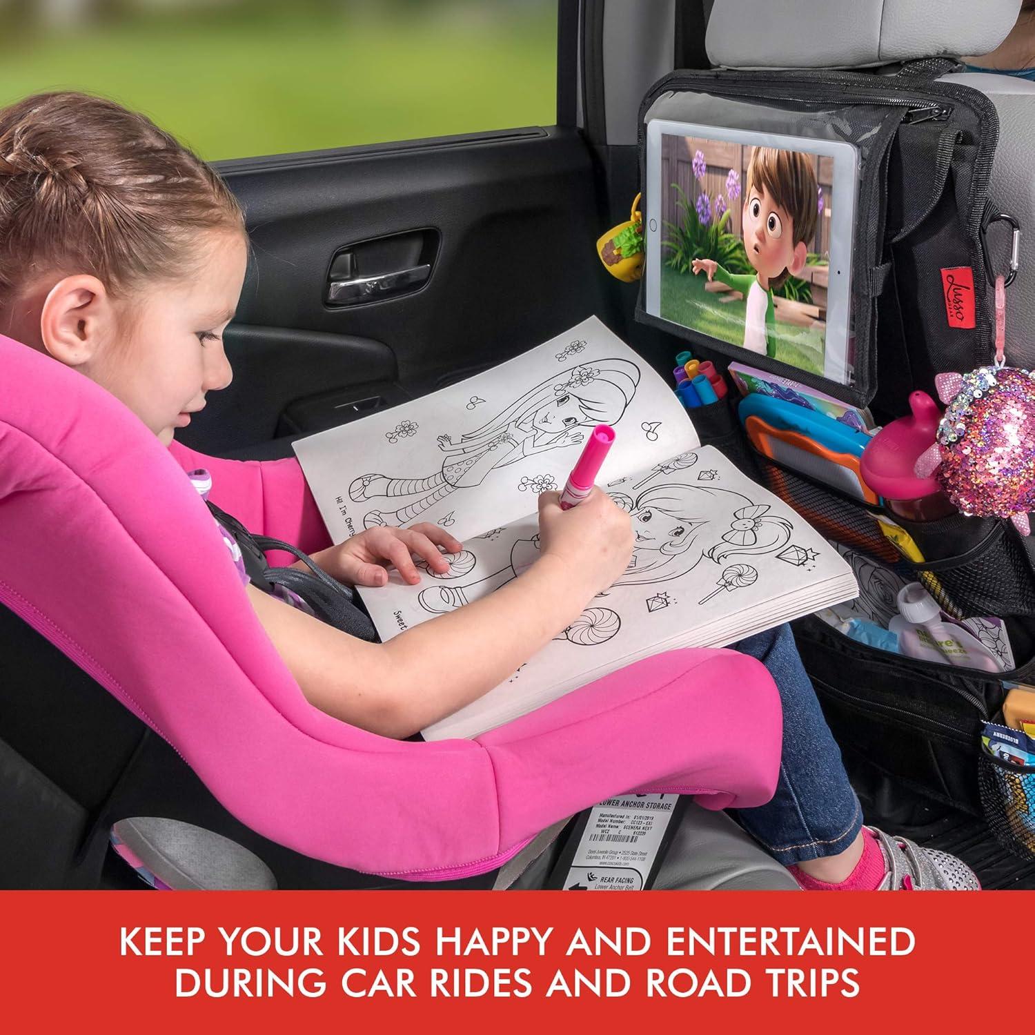 imageLusso Gear Kids Travel Tray Black  Two Pack of Car Seat Organizer Black Extra Large for Protection Sag Proof ampamp Reinforced Corners Protects iPad ampamp Backseat 12 Versatile Car Seat Organizer Stor
