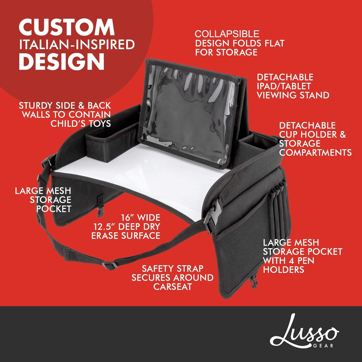 imageLusso Gear Kids Travel Tray Black  Two Pack of Car Seat Organizer Black Extra Large for Protection Sag Proof ampamp Reinforced Corners Protects iPad ampamp Backseat 12 Versatile Car Seat Organizer Stor
