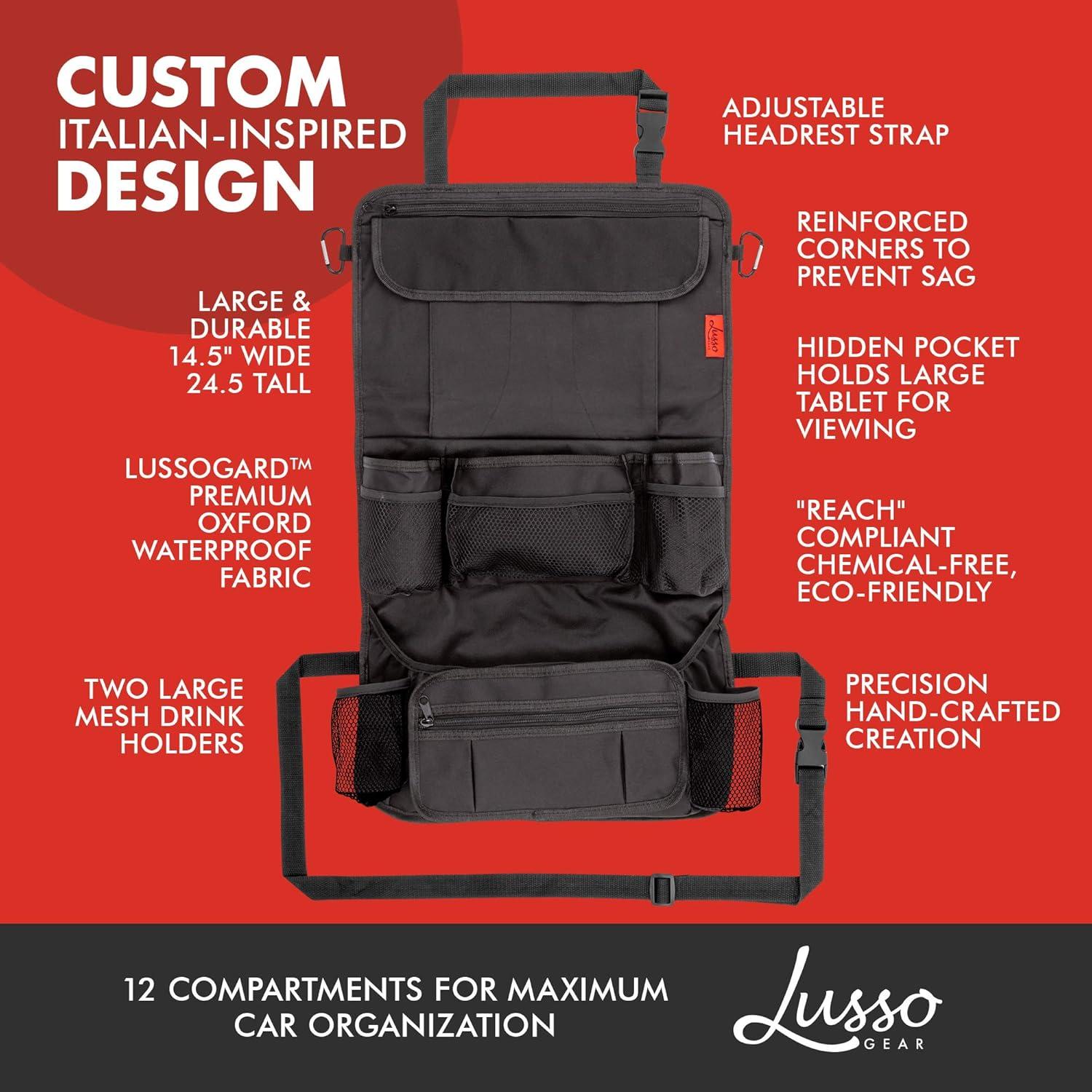 imageLusso Gear Kids Travel Tray Gray  Two Pack of Car Seat Organizer Gray Extra Large for Protection Sag Proof ampamp Reinforced Corners Protects iPad ampamp Backseat 12 Versatile Car Seat Organizer Storag