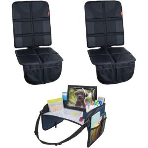 imageLusso Gear Kids Travel Tray with Dry Erase Board Blue  2 Pack of Car Seat Protectors Black Road Trip Essentials Kids NoDrop Tablet Holder Lap Desk Cup Holder Toddler