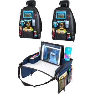 image:imageLusso Gear Kids Travel Tray Blue  Two Pack of Car Seat Organizer Black Extra Large for Protection Sag Proof amp Reinforced Corners Protects iPad amp Backseat 12 Versatile Car Seat Organizer Stora
